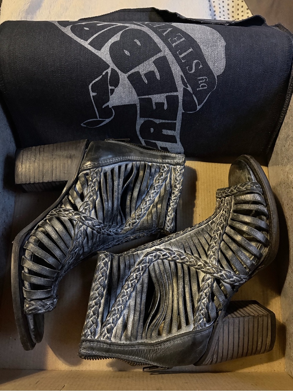 Freebird by Steven Black Braided Open-Toe Ankle Booties - Picture 4 of 5
